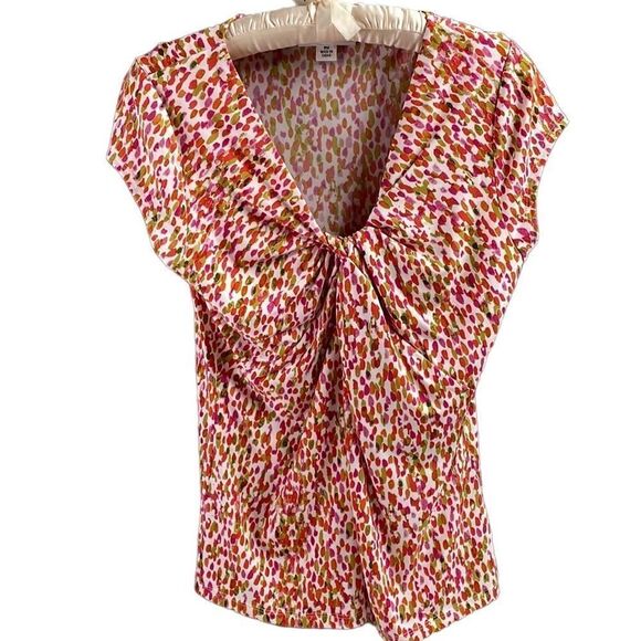 Josephine Studio Ladies Vneck Blouse, Petite Medium, White and Multicolor - Picture 2 of 6